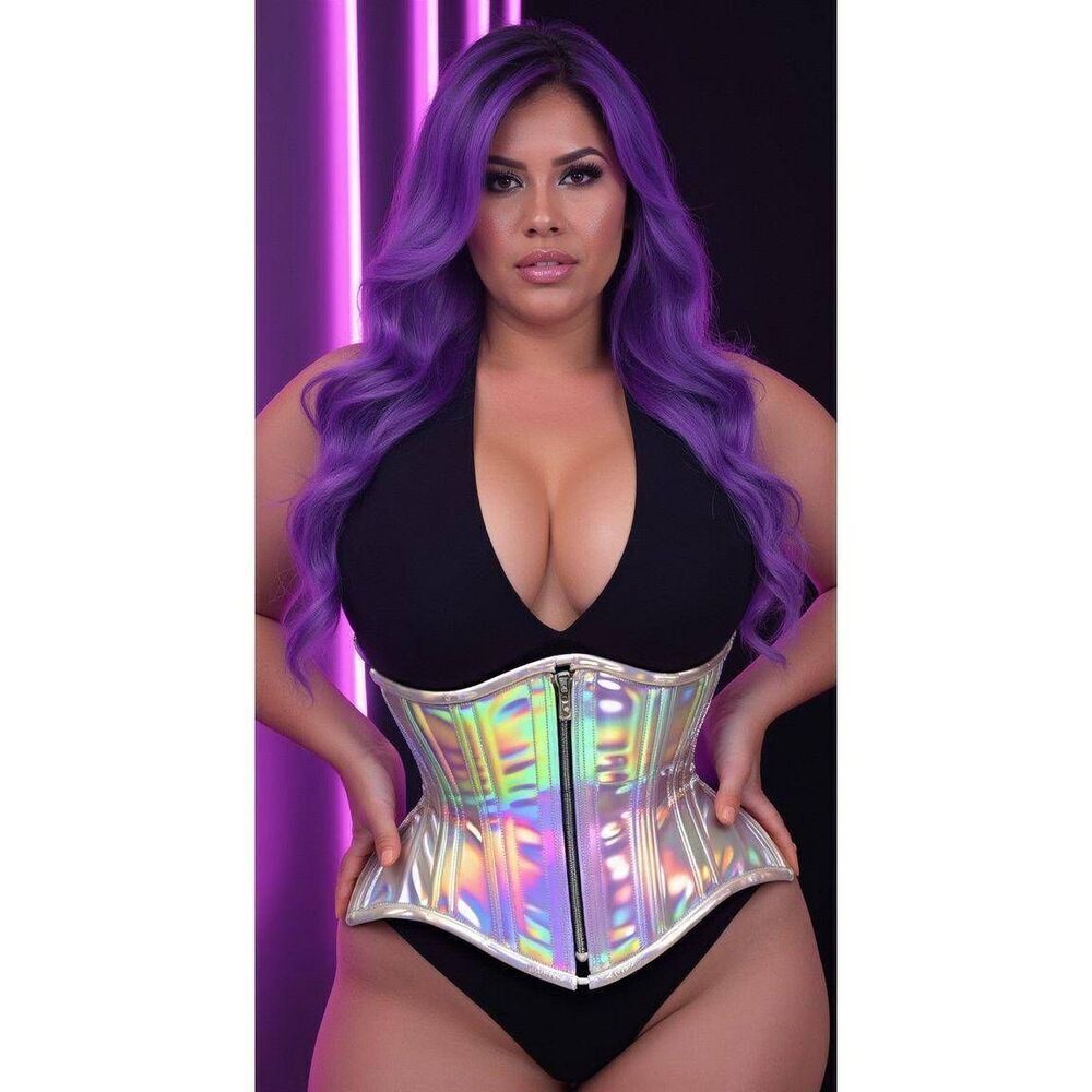 Top Drawer by Daisy Corsets Silver Holo Double Steel Boned Underbust Waist Cinch - Picture 7 of 11